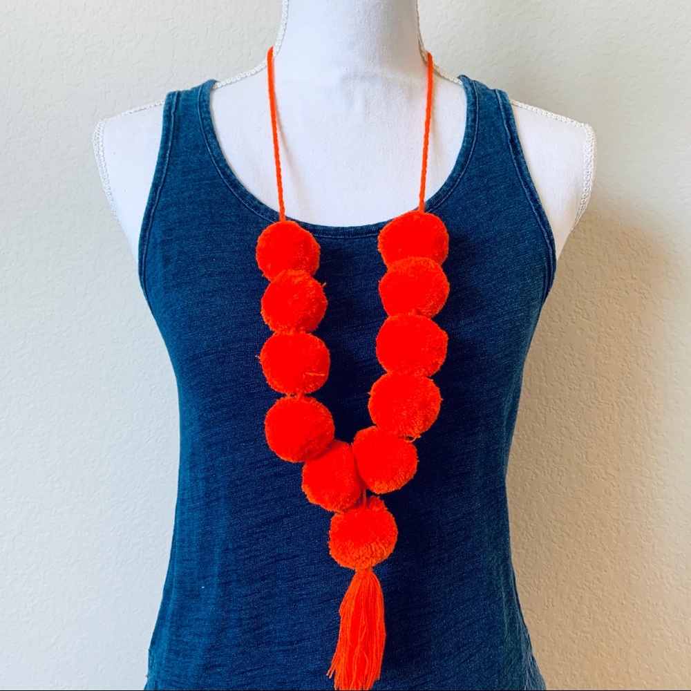 Boho Tassel Necklace. Pom Pom handmade necklace.